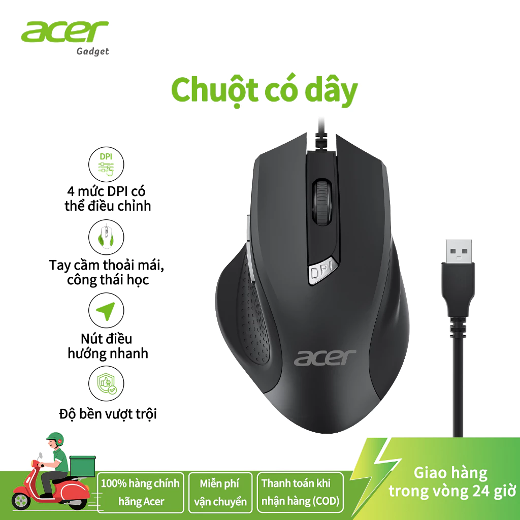 Chuột có dây acer 4 Chuột máy tính USB có thể điều chỉnh có nút bên 1,5m 6 nút 3200 dpi Tương thích với máy tính xách tay iMac PC Máy tính để bàn