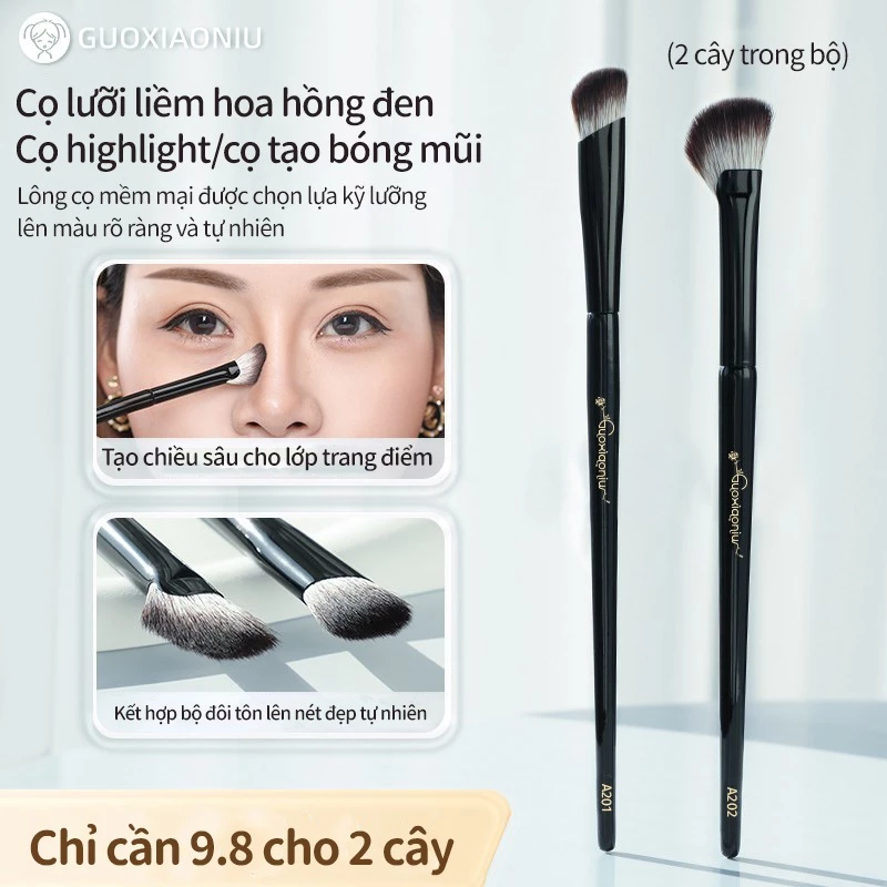 GUOXIAONIU Bộ 2 Bàn Chải Đường Viền Mũi Hoa Hồng Đen Với Bàn Chải Quạt Và Bàn Chải Làm Nổi Bật Hình Lưỡi Liềm Để Định Hình Mũi Chính Xác Và Nostril Chi Tiết