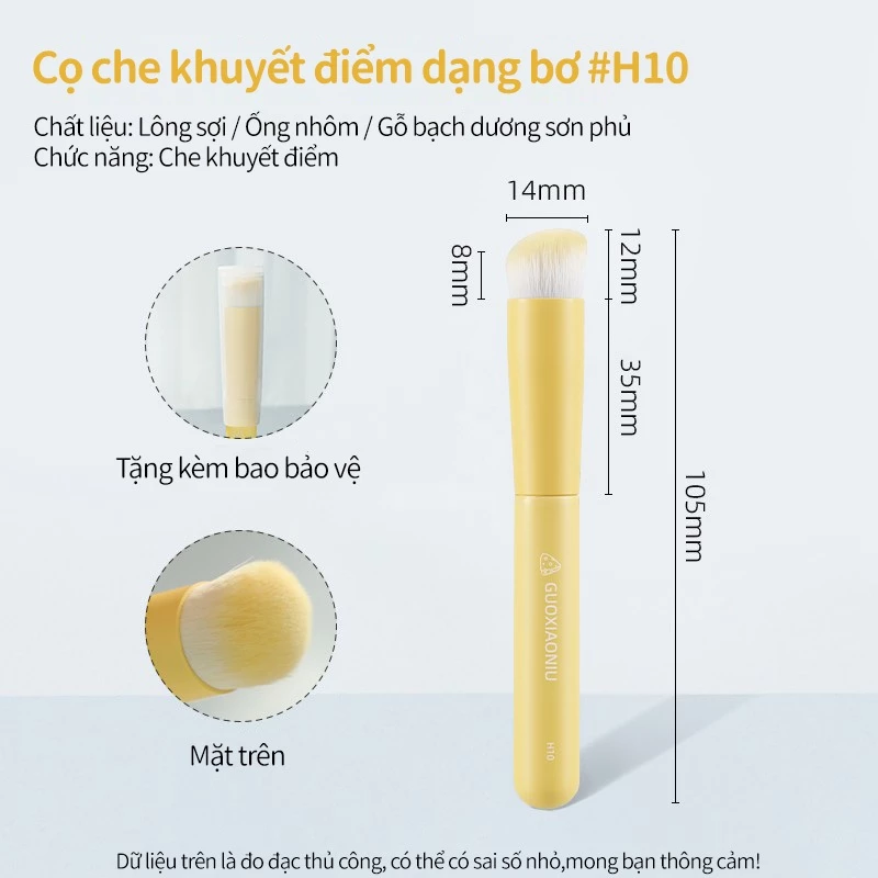 Cọ trộn che khuyết điểm GUOXIAONIU #H10 Đầu tròn có nắp, Phiên bản ngắn, để ứng dụng kem chính xác, che khuyết điểm quầng thâm và đạt được kết thúc mịn màng, tự nhiên.
