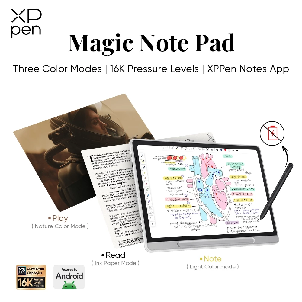 XPPen Magic Note Pad 11inch Bảng ghi chú màu 3-IN-1 Máy đọc sách đầu 128GB eNote eRead With Android