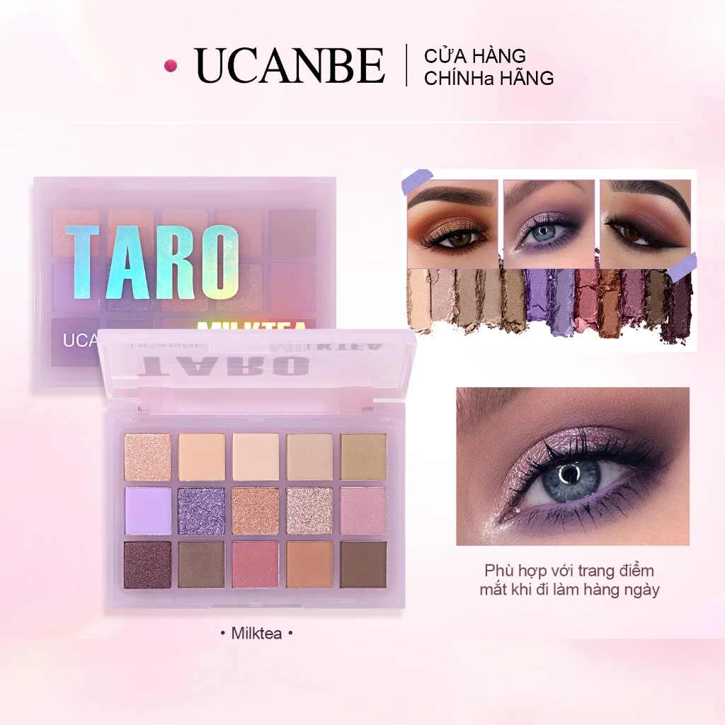 【15 Màu Bảng Mắt】UCANBE Taro Milk Tea Phấn Mắt - Phong Cách Kỳ Ảo: Ánh Kim Rực Rỡ, Phấn Matte Tông Tím, Hồng Pastel