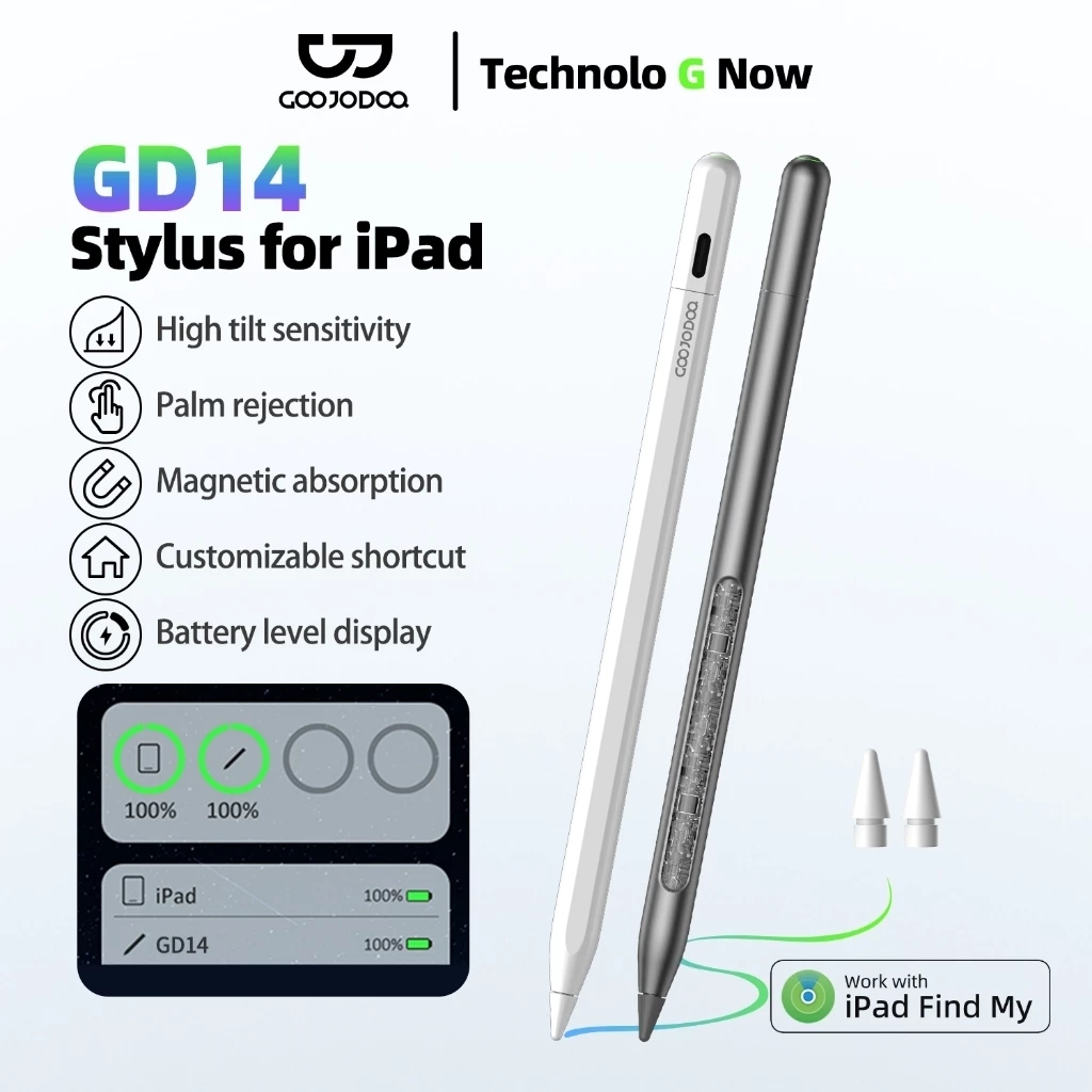 GOOJODOQ GD14 2024 Bút cảm ứng mới có Ipad tìm ứng dụng của tôi và phím tắt tùy chỉnh cho Ipad mini5 6 Air4 5 6 Pro11 13 12.9  Gen10 2018-2024