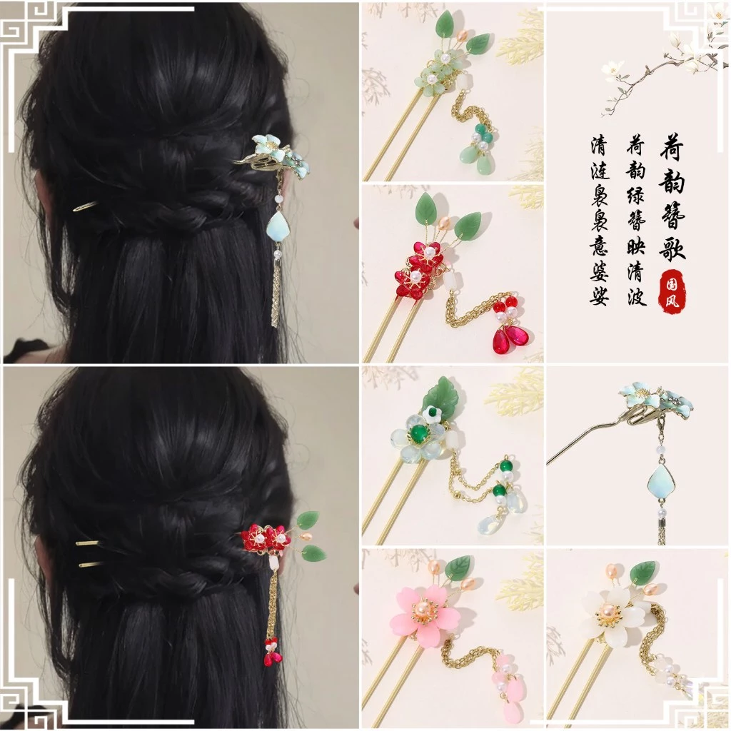 Kẹp tóc cổ tanghua Hanfu với tua rua kim loại cuộn tóc đơn giản - Trang sức sườn xám đầu