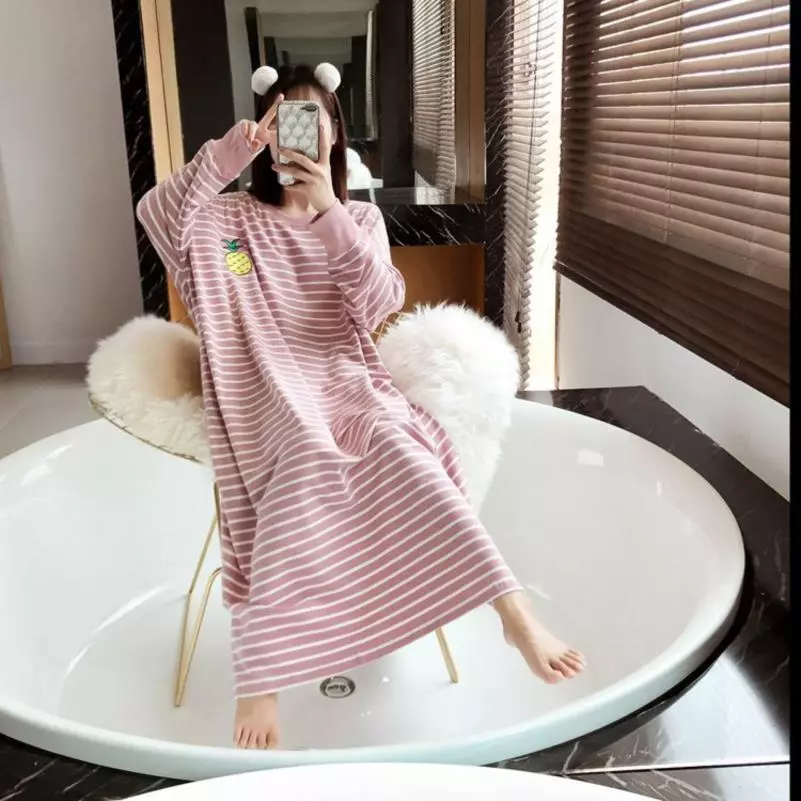 Đầm Ngủ Nữ Dài Tay Dài Chất Cotton - Áo Ngủ Rộng Phong Cách Cá Tính (Đại Mã)