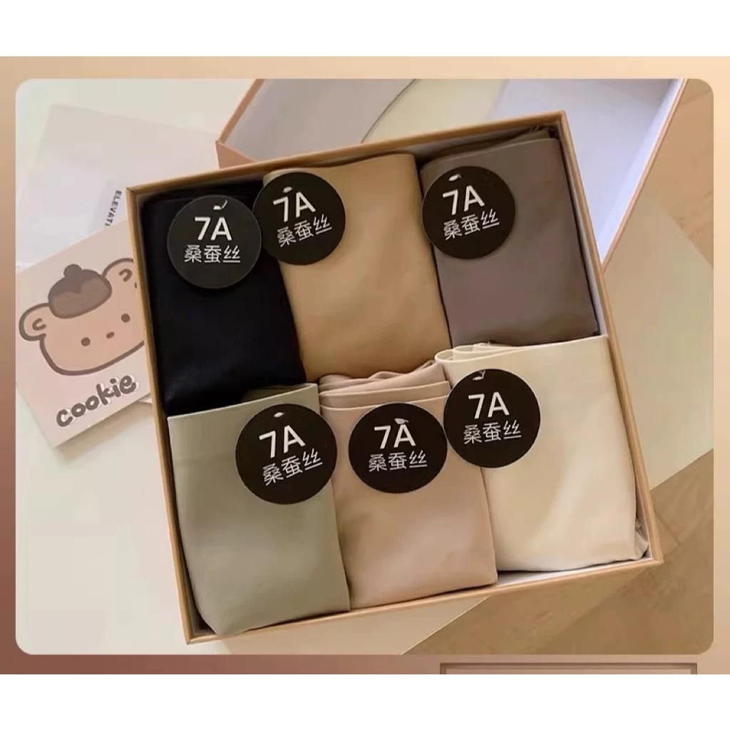 Hộp Quà Tinh Tế 【6 Chiếc】Quần Lót Nữ Cotton Lụa Mát Không Đường May - Định Hình Mông, Cạp Trung Yêu, Thoáng Khí, Co Giãn Tốt