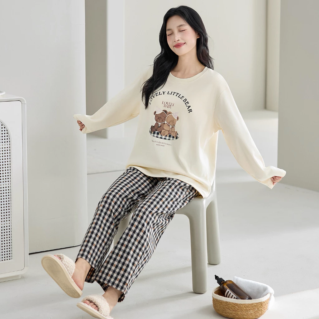 BỘ ĐỒ NGỦ NỮ DÀI TAY ĐƯỢC INS GIỚI THIỆU - Phong cách Hàn Quốc nhẹ nhàng, chất vải cotton siêu mềm, ấm áp cho mùa thu đông.
