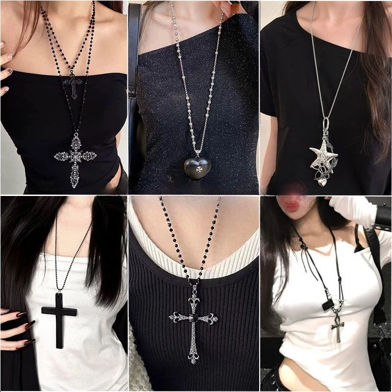 Vòng cổ chữ thập đen tối phong cách Hàn Quốc cao cấp