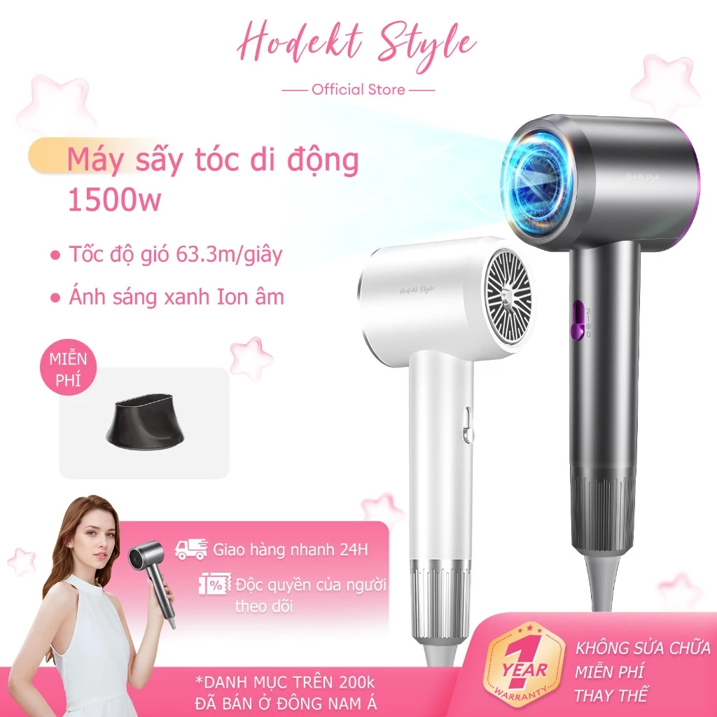 Máy Sấy Tóc HODEKT 1500W 3 Chế Độ Gió Nóng Lạnh Sấy Khô Nhanh Gió Mạnh Đèn Ánh Sáng Xanh Bảo Vệ Tóc