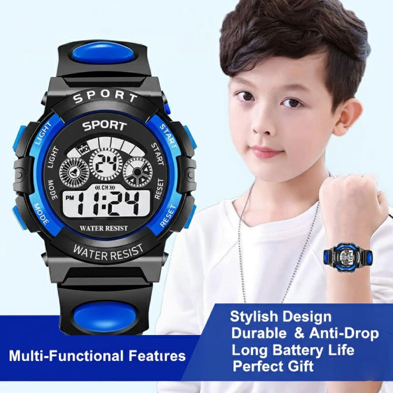 Đồng hồ kỹ thuật số chống rơi đa chức năng cho bé trai, Quà tặng quay lại trường học điện tử
