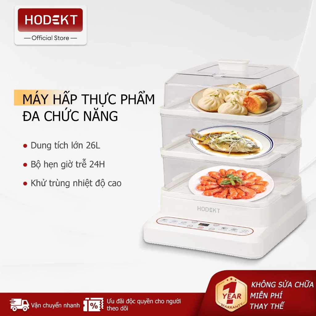 Nồi Hấp HODEKT 26L Nồi Hấp Điện  3 tầng đa năng  24H Hẹn Giờ thông minh bảo hành 12 tháng
