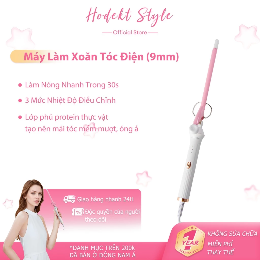 Máy Làm Xoăn Tóc Điện HODEKT 9mm Làm Nóng 30 Giây 160-200°C Lớp Phủ Ceramic & Protein Thực Vật