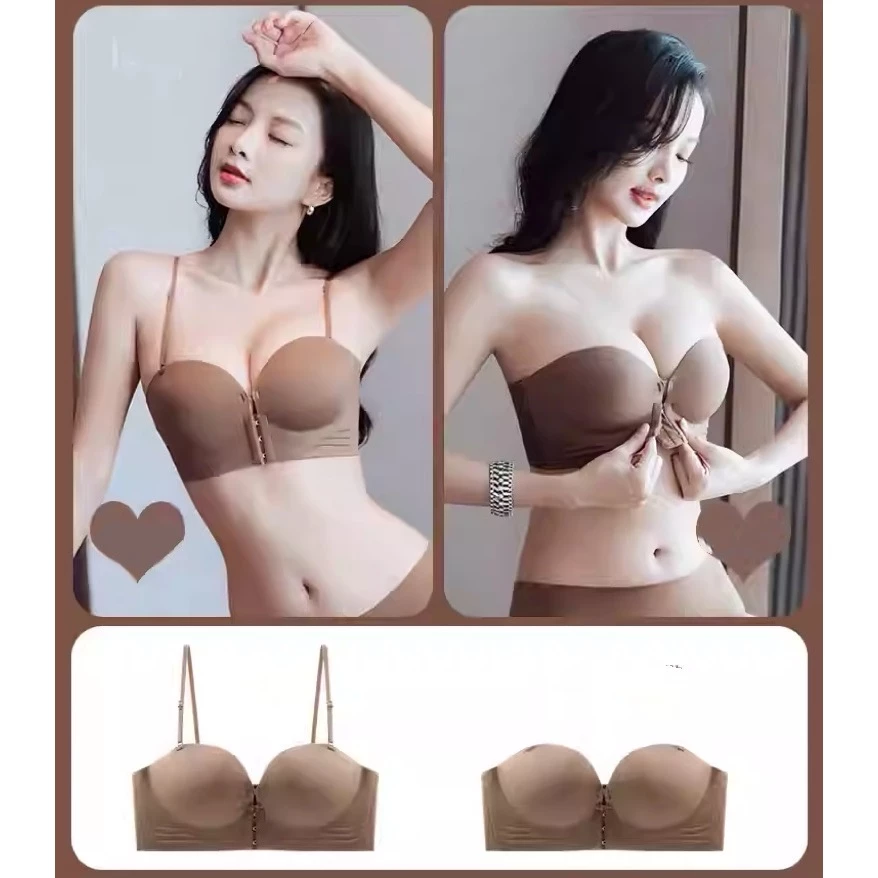 Áo Ngực Cài Trước Không Gọng - Dệt Liền Phiến Không Hằn, Nâng Ngực Đầy Đặn, Đệm Dày 3CM - 2 Kiểu Đeo (Không Dây/Dây Mảnh)