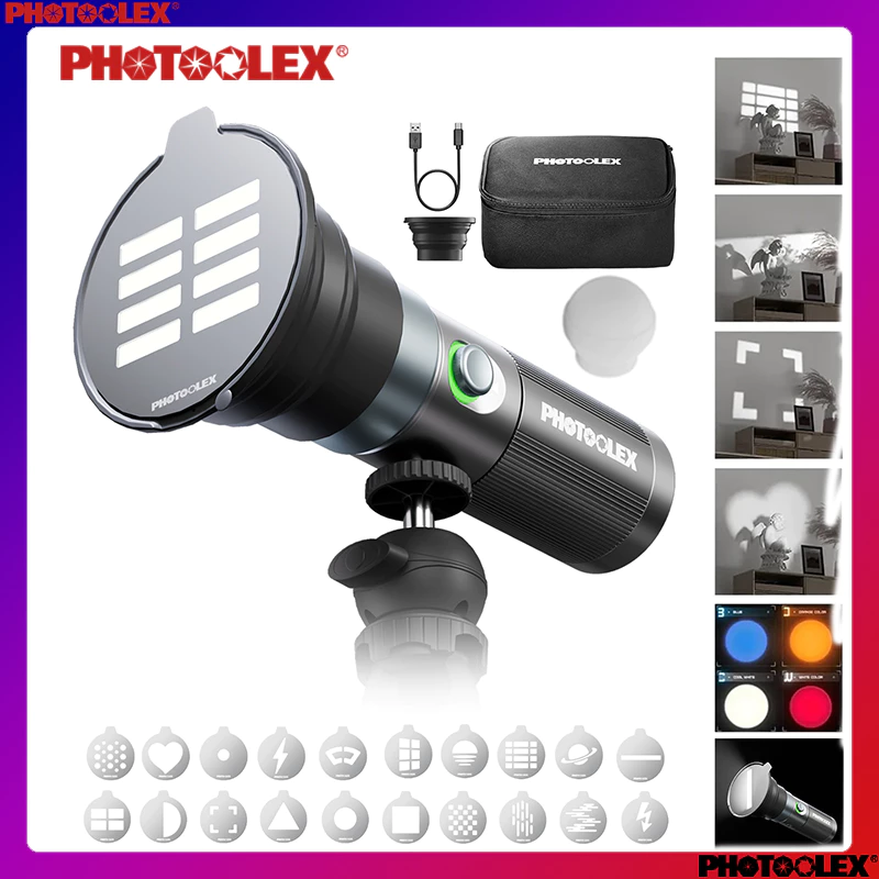 PHOTOOLEX Chính thức Phát hành mới Bộ đèn pin chụp ảnh bốn màu 10W