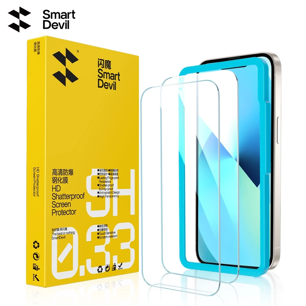 Kính cường lực Smart Devil 2.5D cho iPhone 18ProMax 18Pro 17ProMax 16ProMax13 Pro Max 12 11 Mini 7 8 Plus 6 S X Xr Xs Se Chống vân tay cao Chống trầy xước