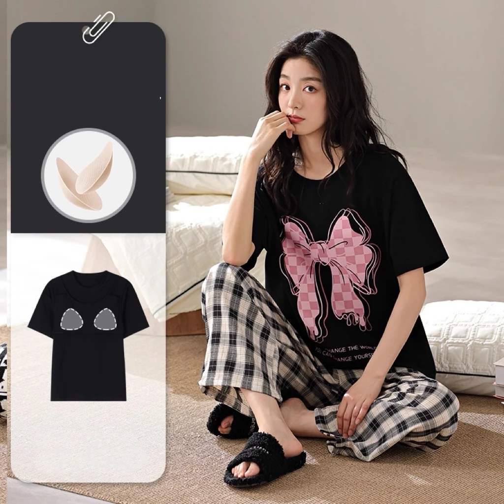 【HOT BÁN CHẠY - CÓ ĐỆM NGỰC】Bộ Đồ Ngủ Mặc Nhà Tay Ngắn Quần Dài Mỏng Nhẹ Mùa Hè - Chống Muỗi Mềm Mại Ôm Sát Da
