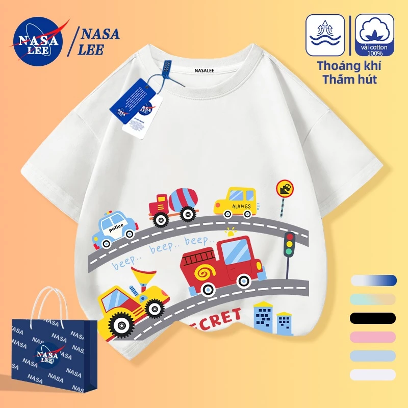 [Giao hàng trong ngày] Áo thun Cotton rộng rãi của NASA Quần áo bé trai bé gái Đường xe tốc độ cao tay ngắn cho trẻ em