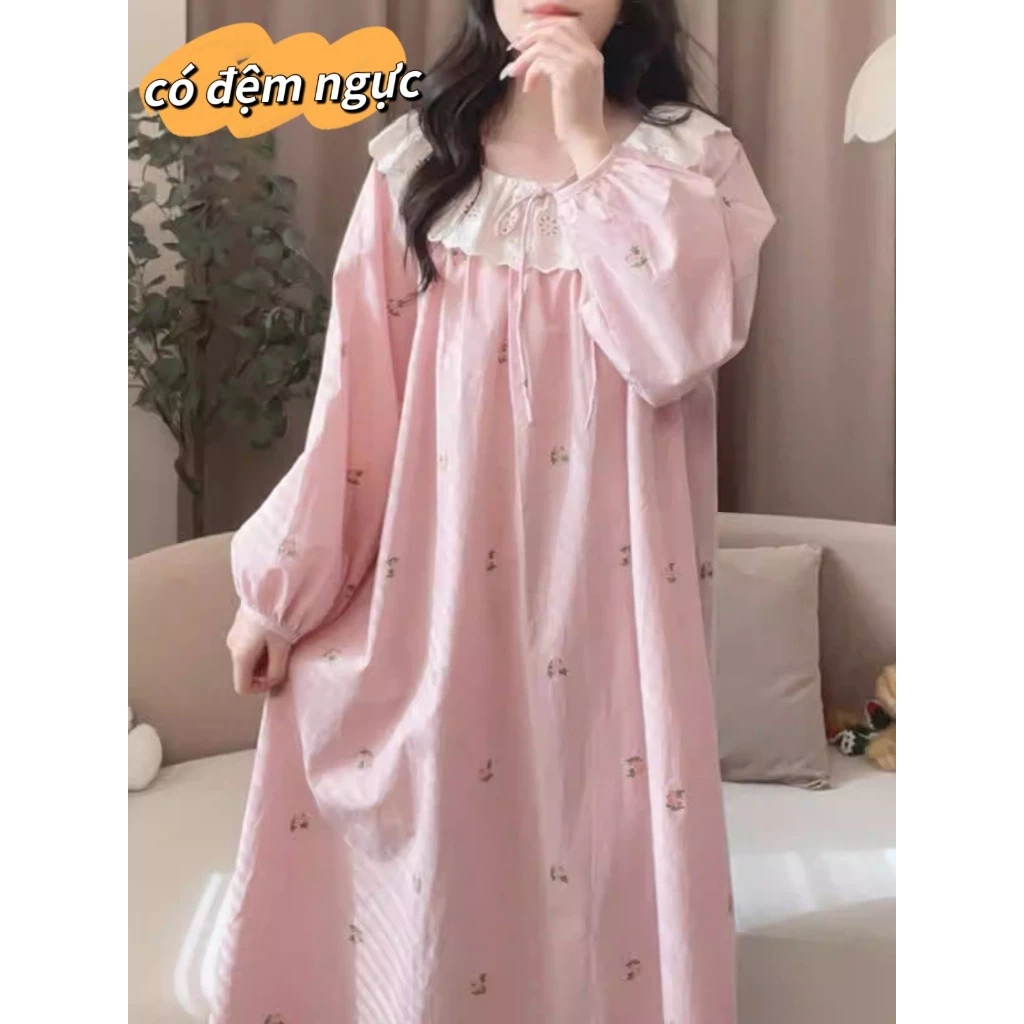 Váy ngủ mùa hè cotton pha lanh mới nhất 2026 - Tay dài dáng dài - Viền ren xinh xắn - Phong cách ngọt ngào, cá tính - Đồ ngủ tại nhà thoải mái - Mẫu hot bán chạy - Free ship ✅ Giao hàng trong ngày
