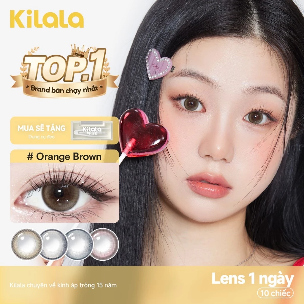 10 chiếc Kính áp tròng Kilala lens 1 ngày màu lam Orange Brown/Clouds Cleared GreyFirefly Sea Blue DIA 14.2mm có độ (0-7)
