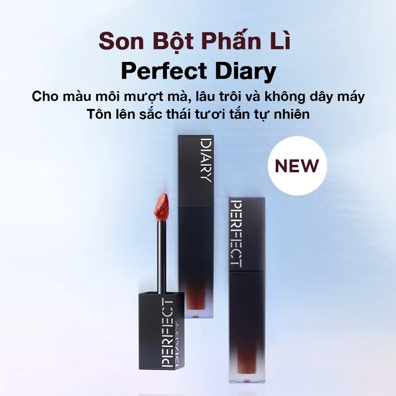 [Ra mới] Son kem lì Perfect Diary màu da Lip Powder Cream, Soft Matte Lip Gloss – Che phủ các đường vân môi, không gây khô môi và không lem Nó không dính vào cốc.