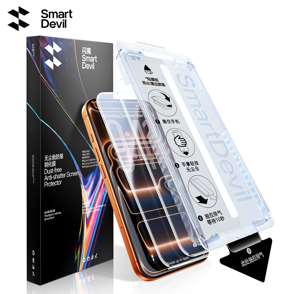 SmartDevil Phòng Chống Bụi Cài Đặt Nhanh Kính Cường Lực AR HD Chống Trầy Xước Cho iPhone 18ProMax / 17 Pro Max / Pro / 17 / Air / 16 Pro / 15 / 14 / 13 Kính Corning Chống Va Đập Mạnh