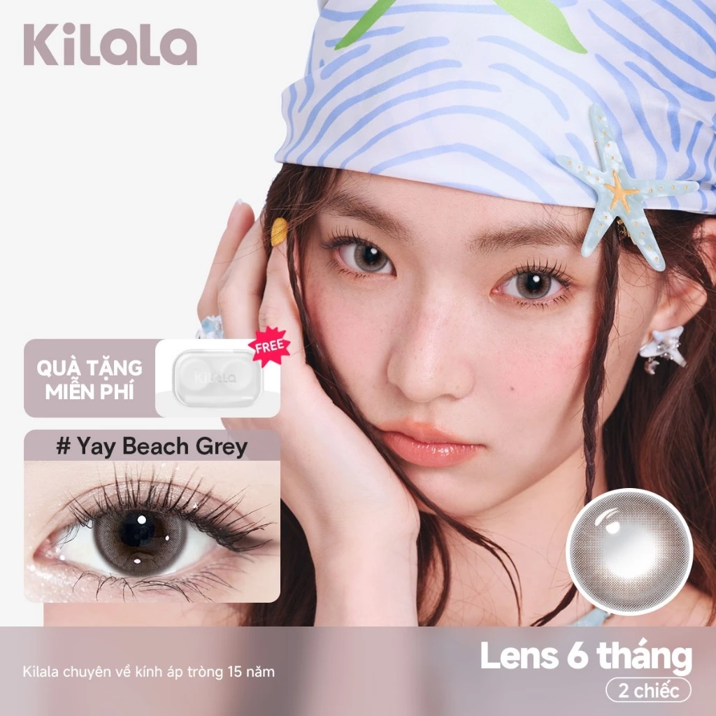 Kính áp tròng Kilala màu nâu Yay Beach Grey lens cận 6 tháng DIA 14.2mm có độ (0-8) 1 cặp