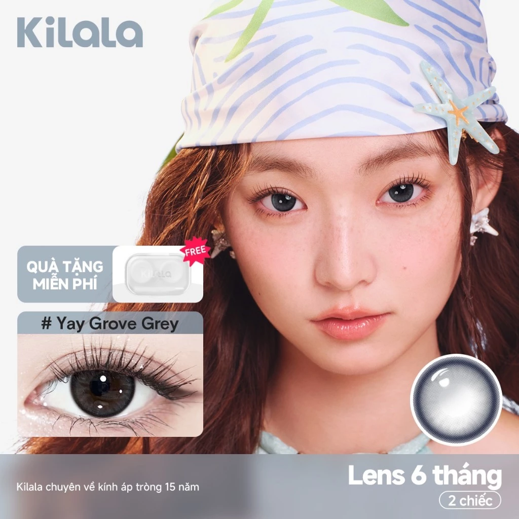 【Deal ưu đãi】Kính áp tròng Kilala màu xám Yay Grove Grey lens cận  6 tháng DIA 14.2mm có độ (0-8) 1 cặp