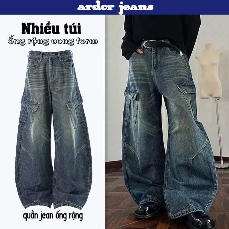 [ardor] Quần Jean baggy ống rộng Nam Nữ Cong From Rộng cao cấp quần bò Wash Màu Retro Unisex Phong Cách Streetwear