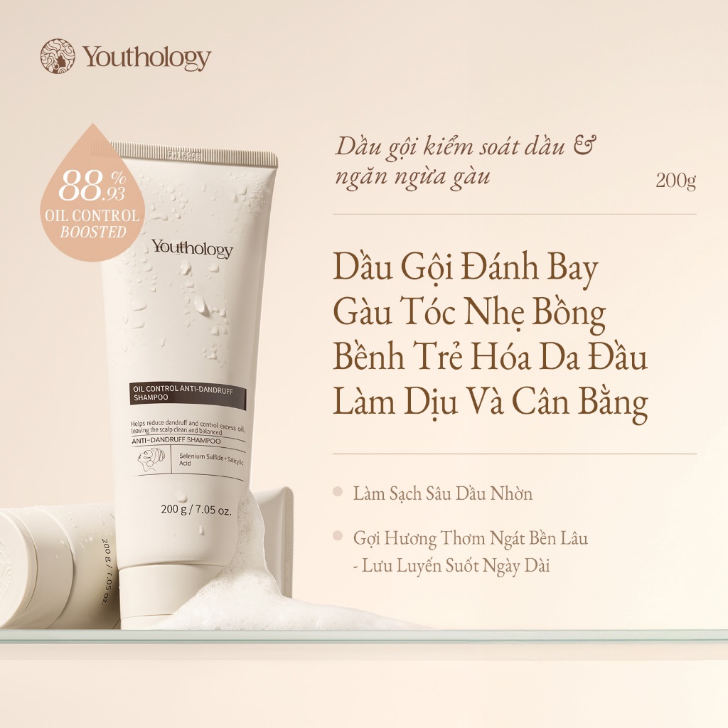 Youthology Dầu Gội Trị Gàu 200g - Kiểm Soát Dầu, Giảm Ngứa Da Đầu, Sạch Gàu…