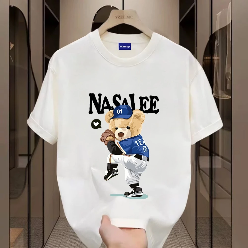 ✨Hàng có sẵn✨ WASSUP Áo thun nam in hình gấu bóng chày - Mẫu mới! cotton, thời trang, Unisex.