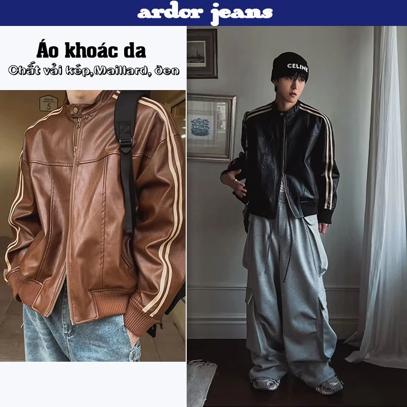 [ardor] Áo khoác Da Nam nữ PU boy phố cao cấp Unisex Khóa Kéo Phong Cách Retro Đường Phố áo khoat da nam dáng Biker Mẫu Mới Nhất