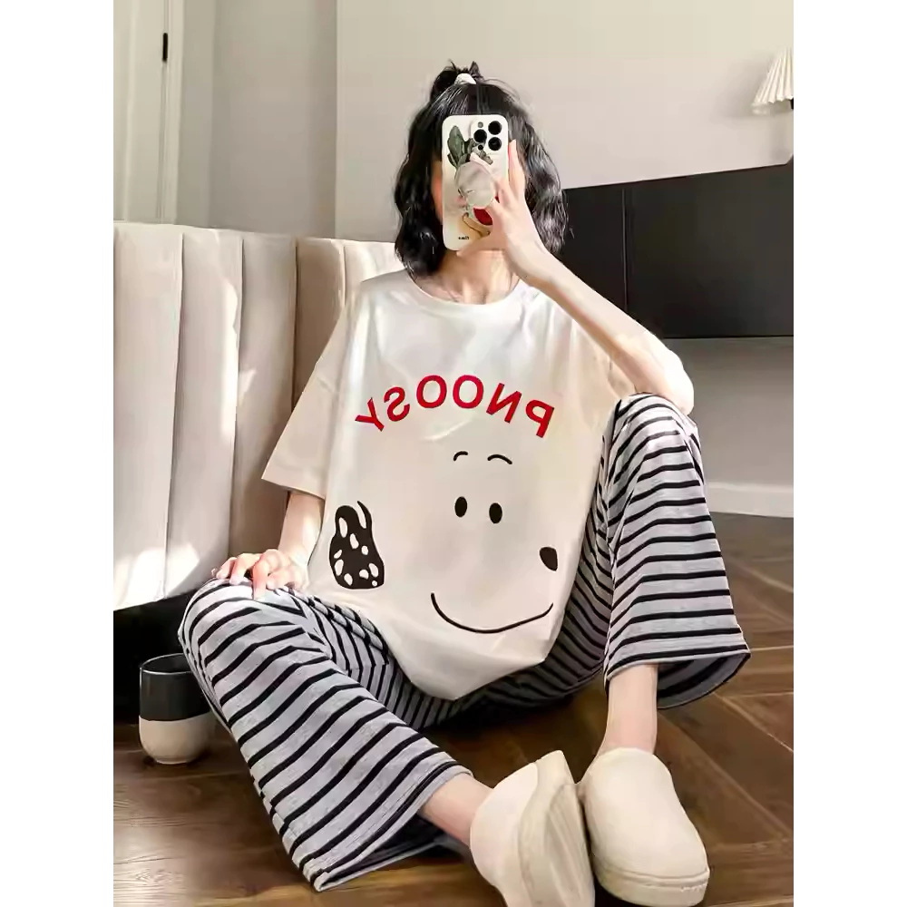 【Giá thấp khuyến mãi】Bộ Đồ Ngủ Nữ Tay Ngắn Quần Dài Họa Tiết Thời Trang - Đồ Mặc Nhà Thoáng Mát Phong Cách