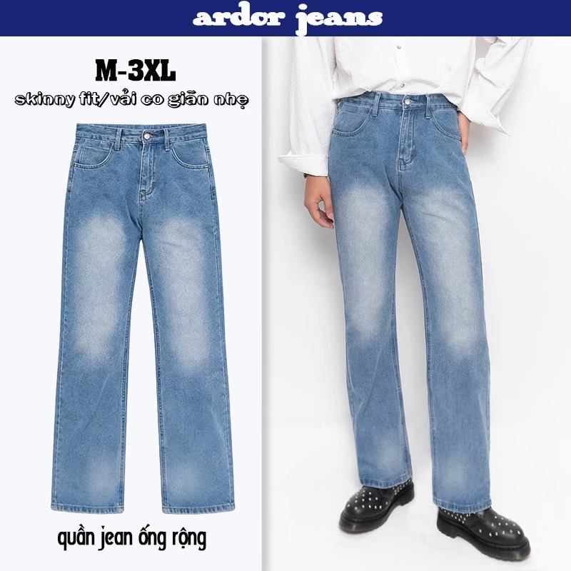 Quần Jean Nam Retro Ống Rộng Eo Cao, Chất Liệu Mềm, Không Đóng Cọc