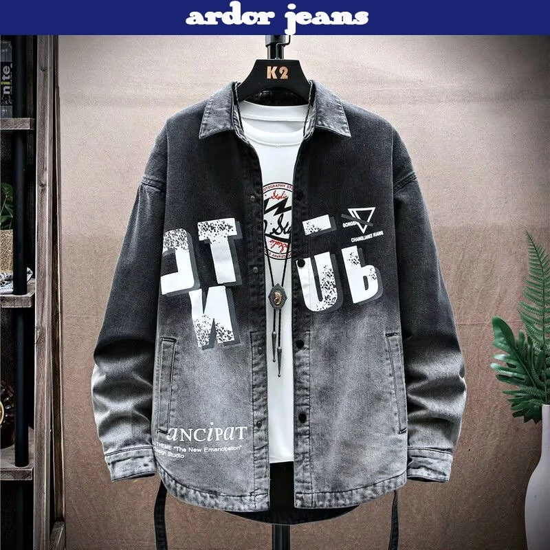 Áo khoác jean denim dáng rộng cho nam, cổ mandarinbasic với khóa kéo trước