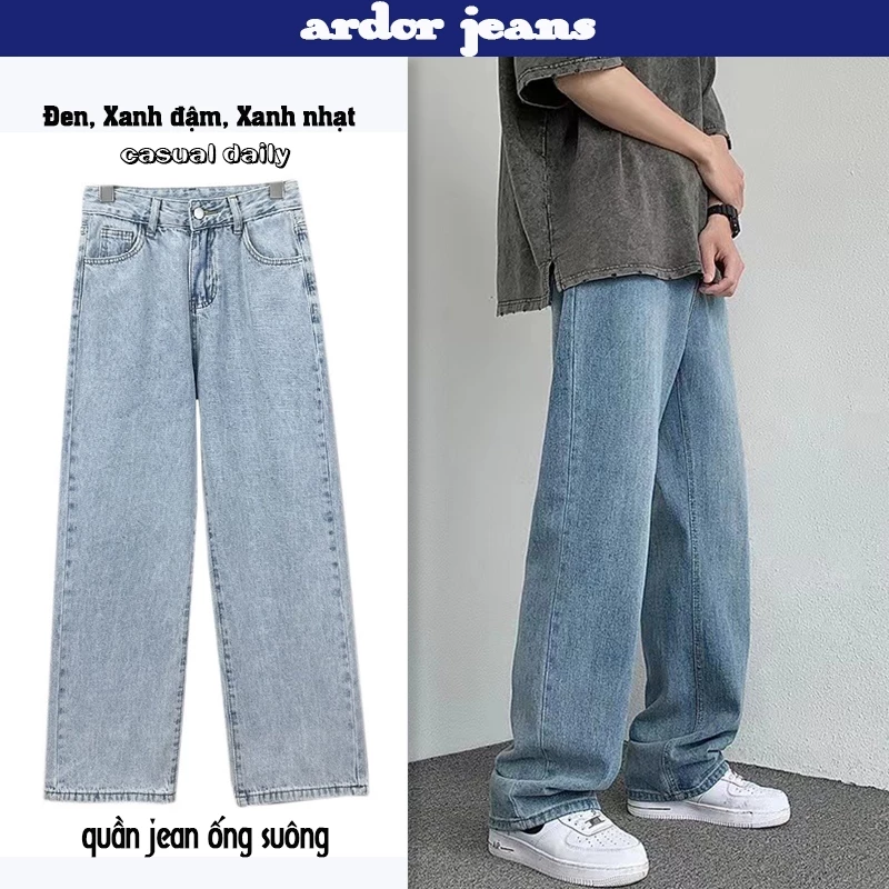 Quần Jean Nam Baggy Phong Cách Hàn Quốc, Màu Đen, Chân Rộng