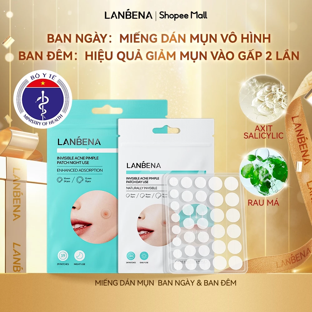 LANBENAMiếng dán mụn  (ngày/đêm) - giảm mụn xẹp mụn sử dụng cho ban ngày và ban đêm Skincare