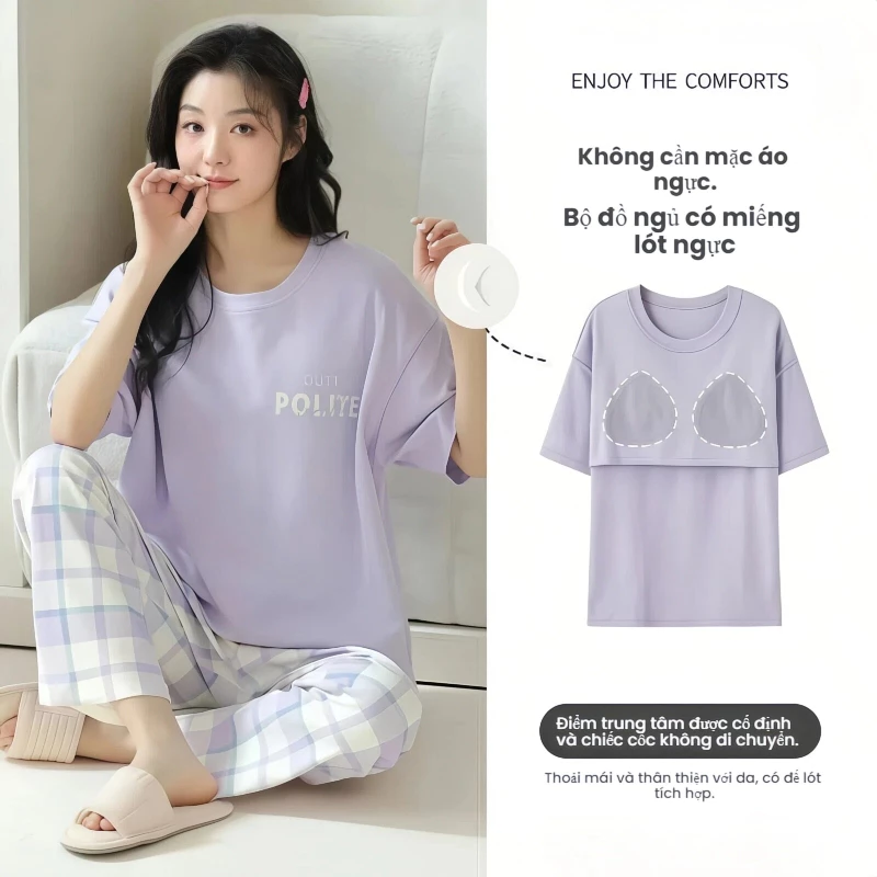 【Mã giảm giá-MI3PF738】Bộ Đồ Ngủ Nữ Phong Cách Pháp – Chất Cotton Mềm Mại, Thiết Kế Đơn Giản Thời Trang – Mẫu Mới Xuân Hè 2026