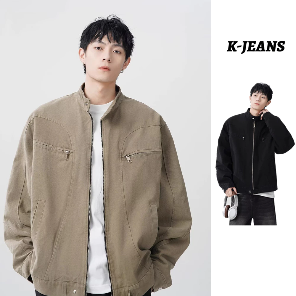 Áo khoác Màu Kaki Cổ Đứng Nam Harrington canvas retro dành cho nam nữ, phù hợp mùa thu đông, thiết kế cao cấp, trendy