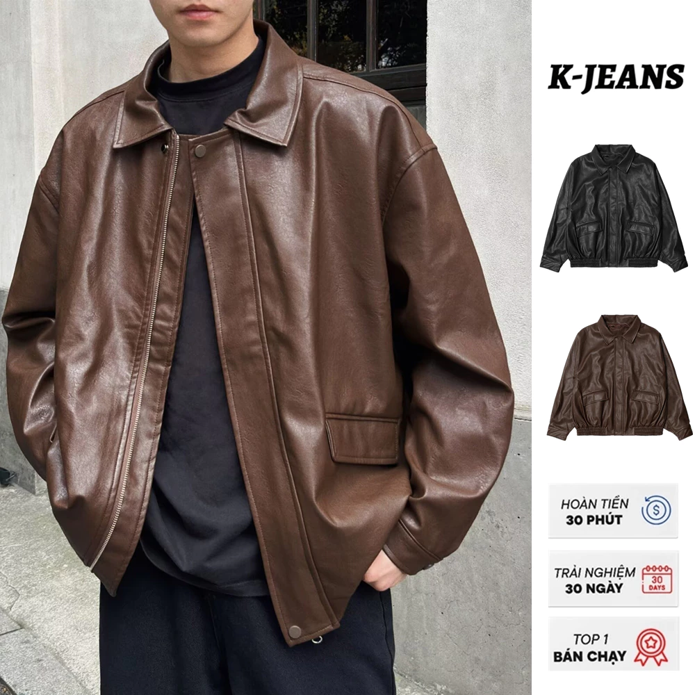 K-JEANS Khoác Da Vintage Mỹ Mùa Xuân Phong Cách Đường Phố Cao Cấp Kiểu Biker