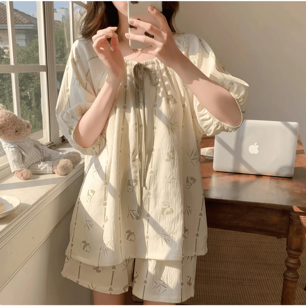 Áo ngủ nữ / tay ngắn / cổ tròn / họa tiết in / dễ thương / thoải mái / chất liệu cotton / mặc ở nhà / mặc đi chơi / mẫu mới Thu 2026