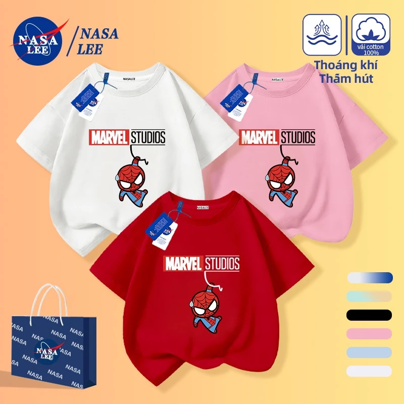[Giao hàng trong ngày] Áo thun Cotton rộng rãi của NASA Quần áo bé trai bé gái Người nhện dễ thương tay ngắn cho trẻ em
