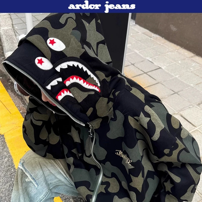 [ardor]Áo Khoác hoodie nam Zip Unisex Nữ Chống Nắng Chống Gió Form Rộng Style Streetwear Đồ Đôi Cực Hot có mũ trùm đầu với họa tiết cá mập