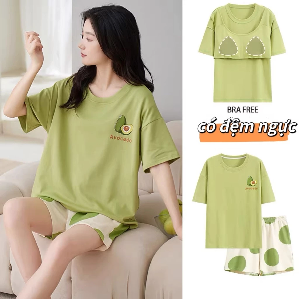 【Hàng Có Đệm Ngực - Khuyến Mãi】Set Đồ Ngủ Mặc Nhà 4 Món Hot Trend: Áo Cộc Quần Cộc + Áo Dài Quần Dài - Chất Vải Mềm Mịn Thoáng Mát