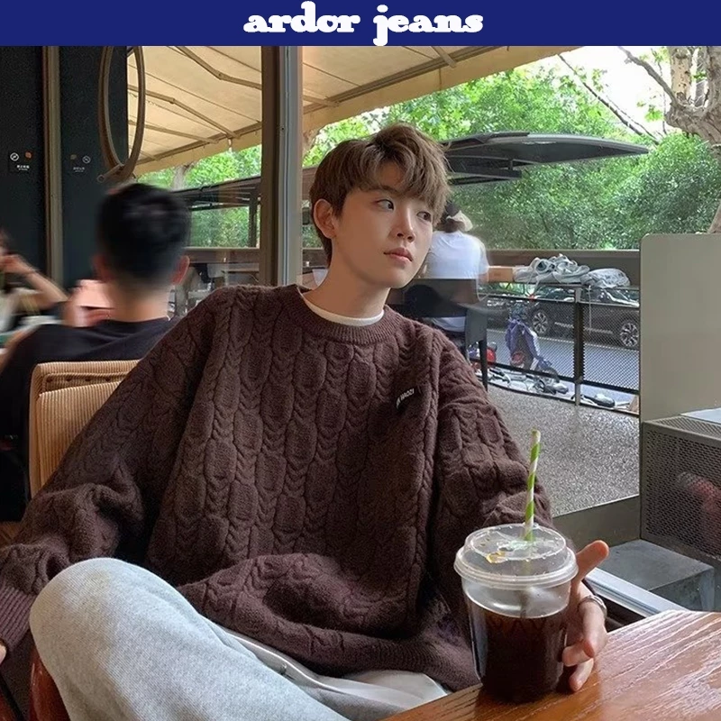 [ardor]Áo Len Sweater nam nữ màu nâu phối Kẻ Sọc Unisex Đẹp thời trang hàn quốc