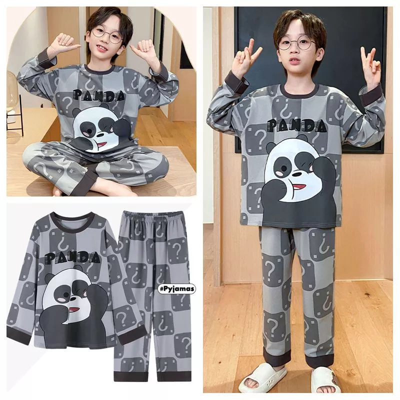 Bộ sưu tập mới Trang phục trẻ em Gấu trúc cổ tròn dài tay cho bé trai hoặc bé gái Trang phục tại nhà Áo ngủ thân thiện với da cho bé 10 - 11 tuổi