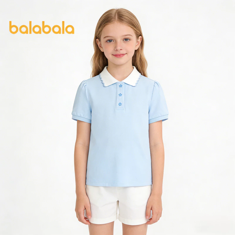 Balabala 2026 Mùa Hè Mới Bé Gái Ngọt Ngào Áo Sơ Mi Thời Trang Top Phong Cách Đáng Yêu Quần Áo Polo Áo Sơ Mi Đẹp Cho Bé Gái Hàng Ngày Mặc Đi Học Đảng Du Lịch Thời Trang Quần Áo Ngọt Ngào