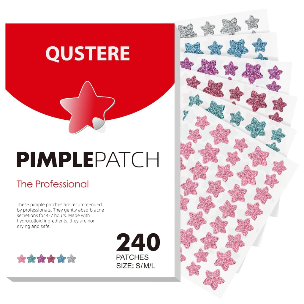 QUSTERE Hydrocolloid Acne Patch 240 Miếng – Miếng Dán Mụn Hình Ngôi Sao Dễ Thương, Giúp Hấp Thụ Dịch Tiết Và Bảo Vệ Vùng Da Có Khuyết Điểm, Phù Hợp Với Nhiều Loại Da