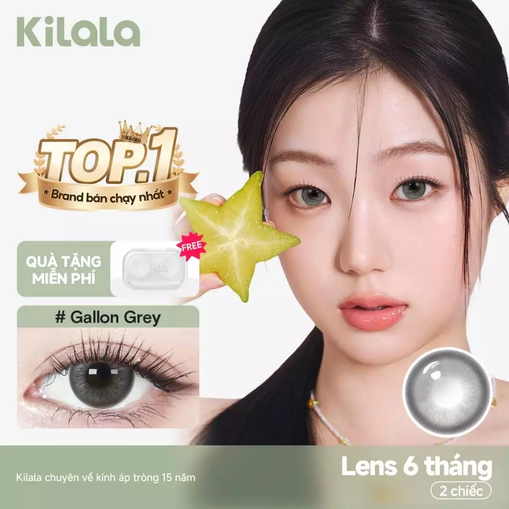 Kính áp tròng Kilala màu xám Gallon Grey lens cận 6 tháng DIA 14.5mm có độ (0-8) 1 cặp