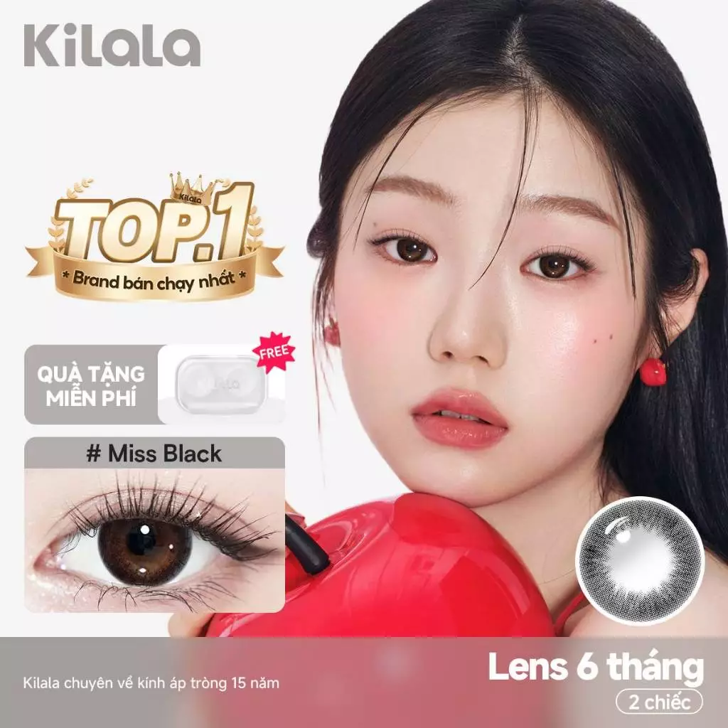 Kính áp tròng Kilala màu đen Miss Black lens cận 6 tháng DIA 14.2mm có độ (0-8) 1 cặp
