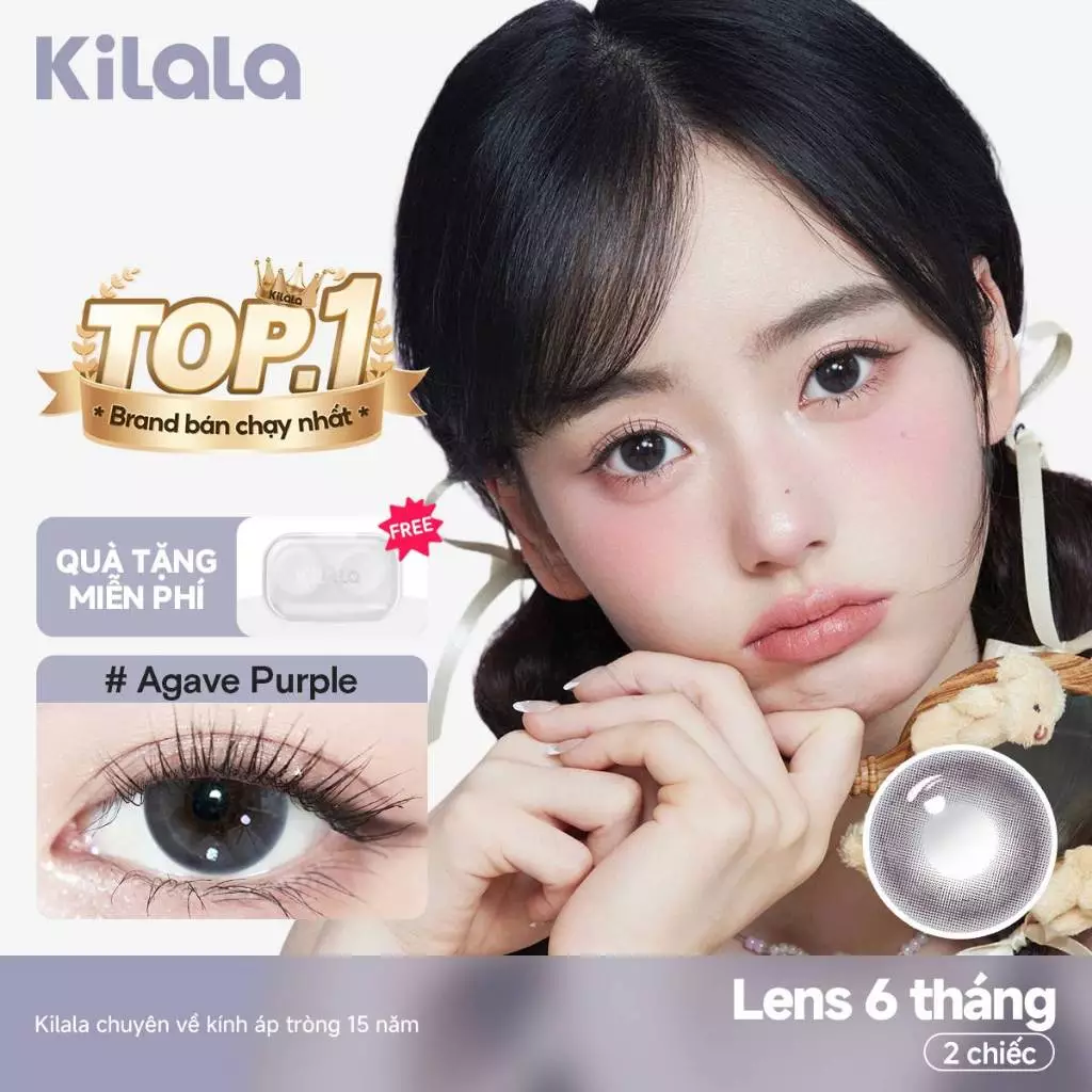【Deal ưu đãi】Kính áp tròng Kilala màu tím Agave Purple lens cận 6 tháng DIA 14.2mm có độ (0-8) 1 cặp