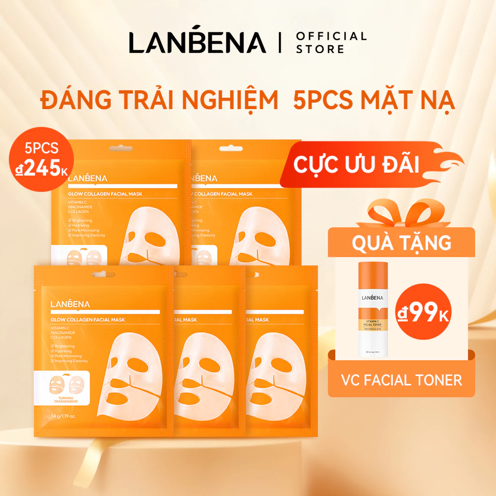 LANBENAMặt Nạ  Collagen Vitamin C Mặt Nạ Thạch (34G) - Dưỡng Sáng, Thu Nhỏ Lỗ Chân Lông, Dịu Da,Giảm Nếp Nhăn, Đều Màu Da  Skincare